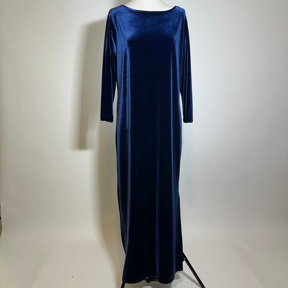 Vintage Talbots Blue Velvet 3/4 Sleeve Maxi Dress Womens Size Medium M VTG Goth - Picture 1 of 11